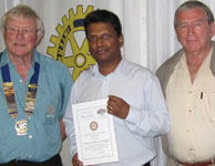 Cathexis Africa KZN manager Selvan Naidoo receives a Certificate of Gratitude from Westville Rotary